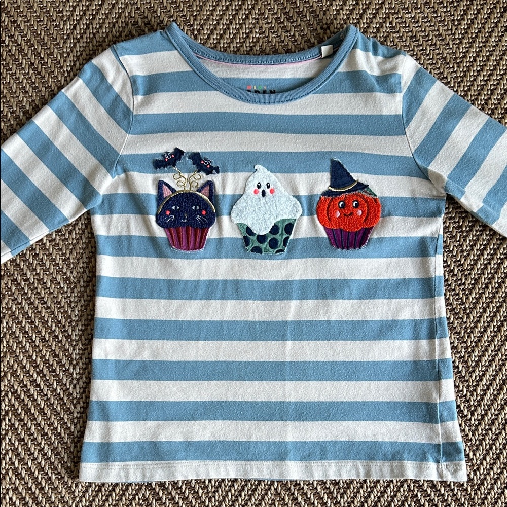 Mini Boden Striped Halloween Cupcake Appliqué Shirt (6-7Y)